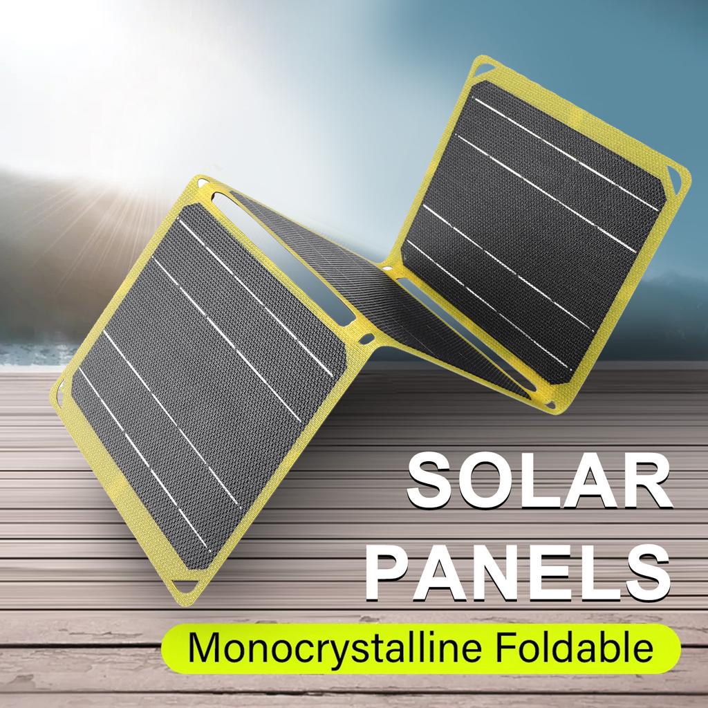 Solar Panel 21W 5v 9v 12v Output Dual USB Portable Waterproof Monocrystalline Silicon Solar Panel for Camping Traveling Fishing
