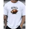 Men's Plus Size Casual Sports T-Shirt with Football and Letter Print , Loose Fit, Crew Neck, Slight Stretch - All Season Wear