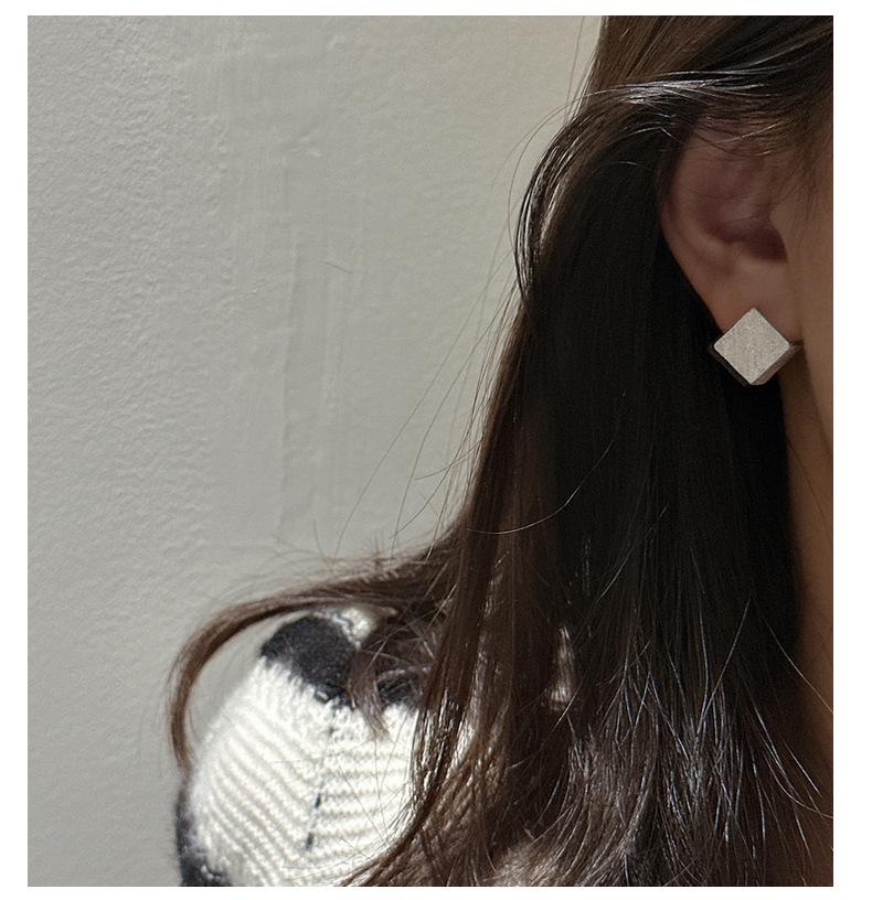 Korean Style S925 Sterling Silver Geometric Square Brushed Earrings