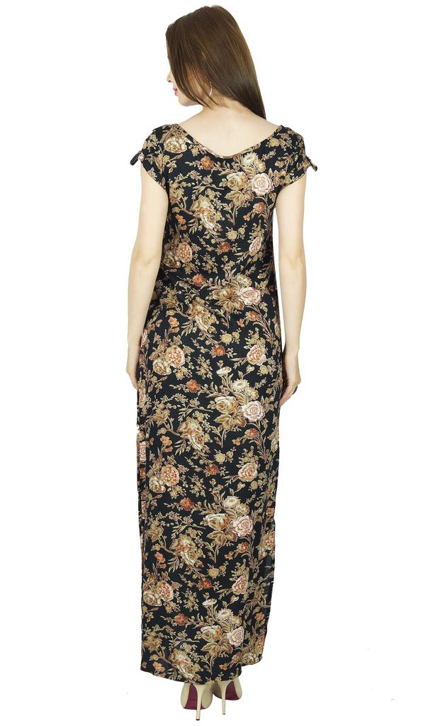 Bimba Long Maxi Gown Floral Rayon Dress- Both Side Slits Classic Summer Wear