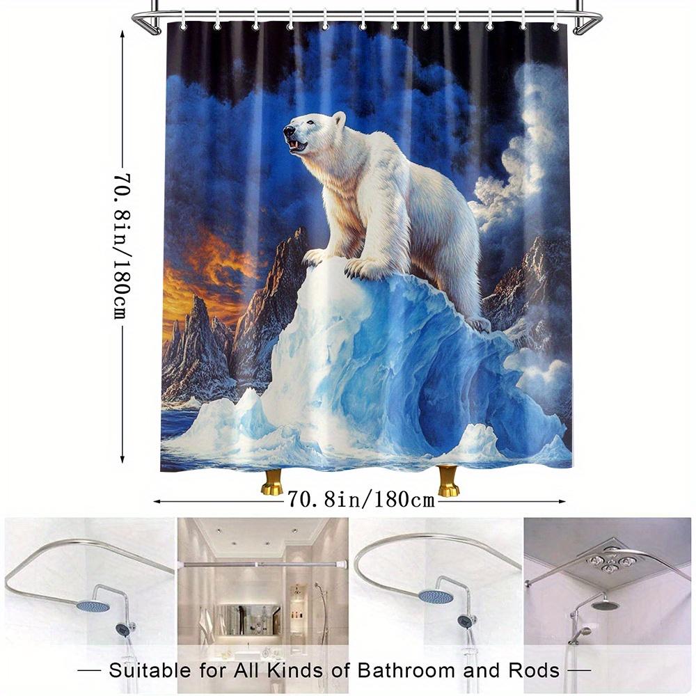 1pc Polar Bear Shower Curtain - Arctic Landscape Design with Ice Floes & Mountains, Durable Polyester Fabric, 70.8x70.8 Inches,