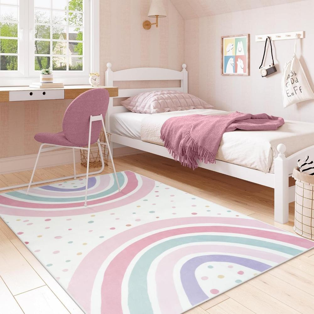 Artistic Boho Rainbow Chic Carpet Colorful Dot Pattern Rug Soft Floor Mat for Kids Room Bedside Living Space Trendy Design