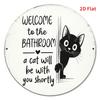 plaintextFunny Black Cat Bathroom Welcome Round Metal Sign Vintage A Cat Will Be With You Shortly Tin Plaque Retro Wall Dec