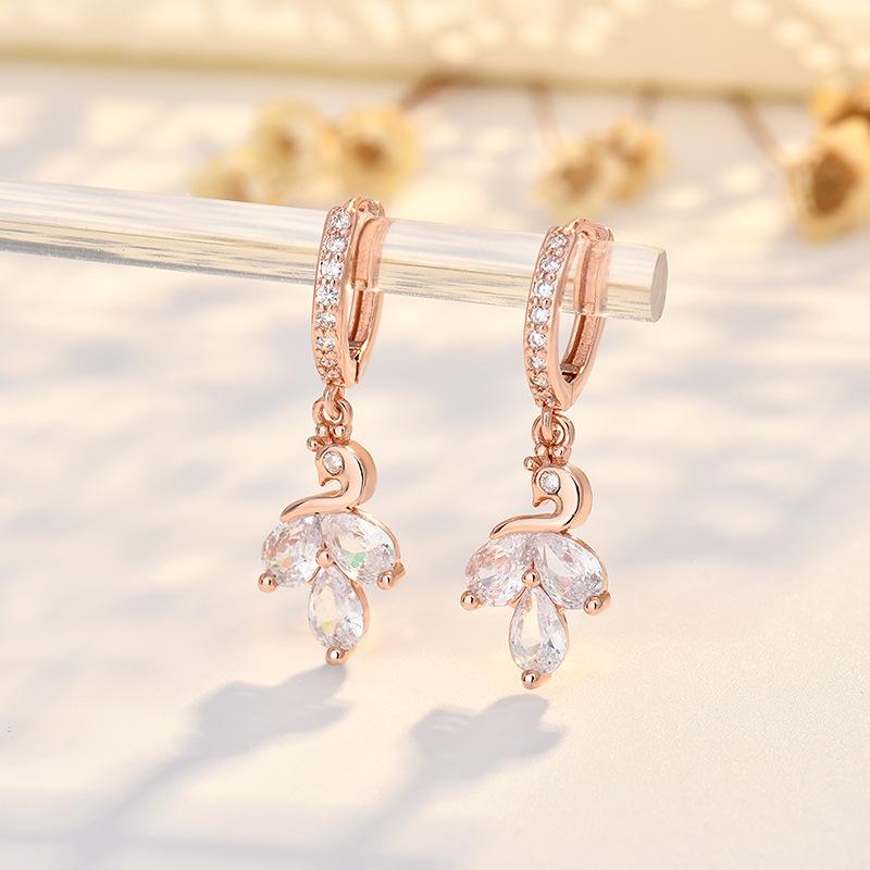 

Серьги-вкладыши в стиле павлин из меди с микро-инкрустацией цирконием, темпераментные серьги