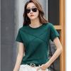 Summer Slim  Bamboo T-Shirts O-Neck Short Sleeve Ribbed Female Casual Solid Color Tops