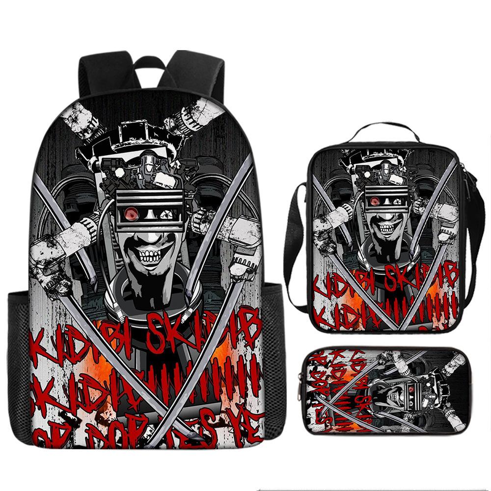 Luxe Nieuwigheid Bijzonder Cool Skibidi Toilet 3D Print 3 stuks/Set leerling Schooltassen Laptop Dagrugzak Rugzak Lunchtas Etui