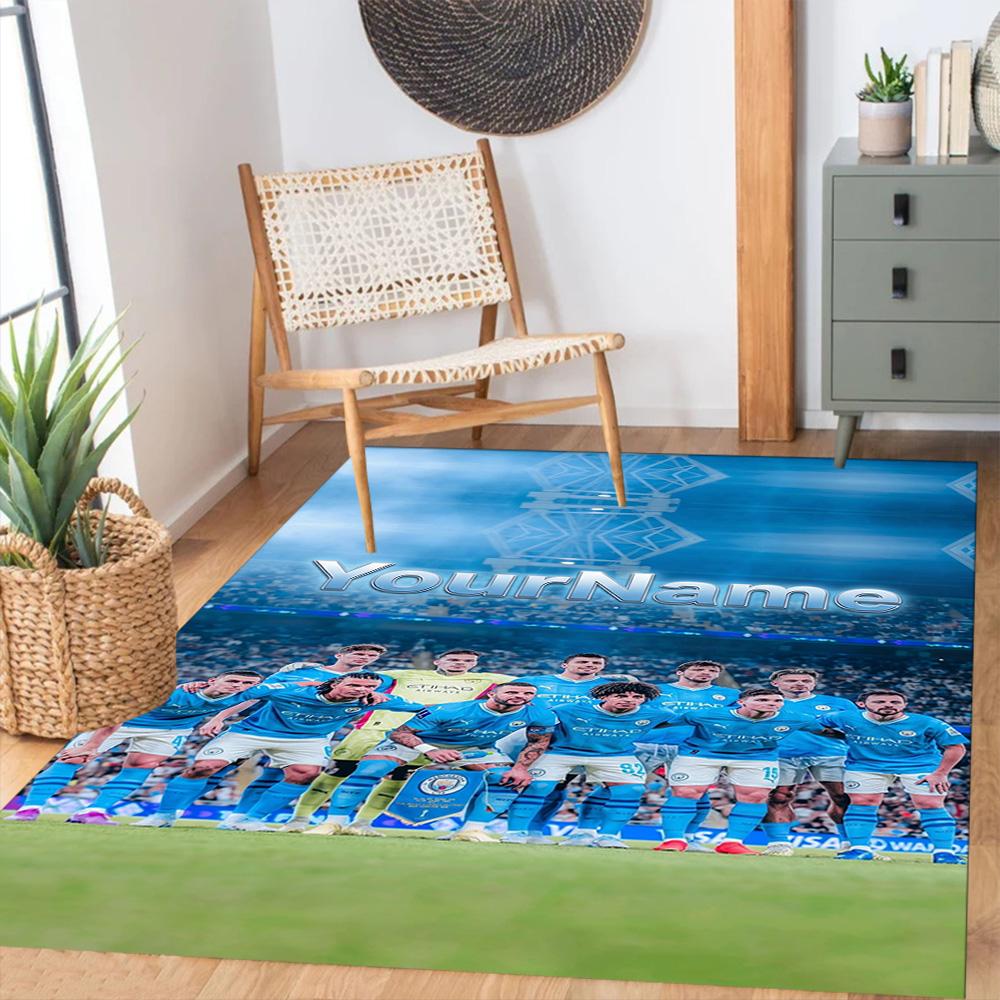 Manchester City Customize Your Name Area Rug Perfect for Balcony Entryway Foyer Living Rooms Anti-slip Rug Decorate Offices Wedding Party Gift