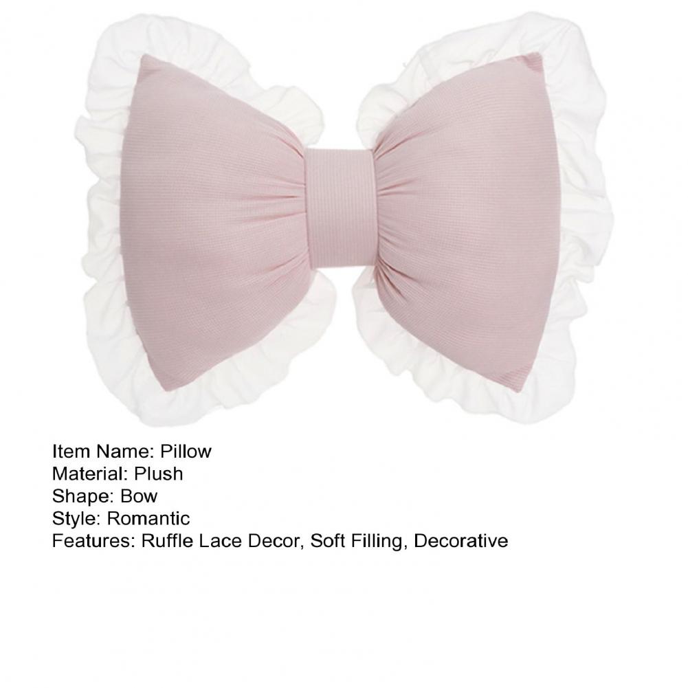 Pink Bow-shaped Pillow Ruffle Lace Decor Plush PP Cotton Filling Pillow Bed Couch Sofa Support Pillow Car Seat Companion Pillows