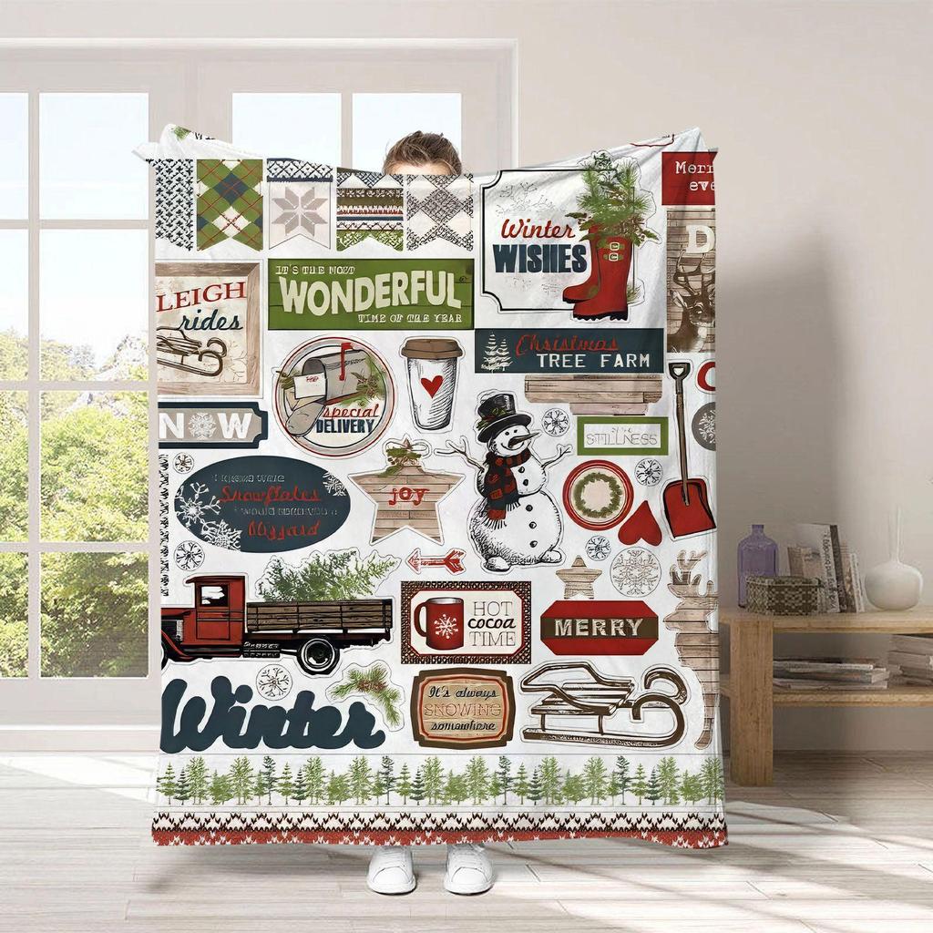 Christmas cartoon digital-printed polyester Bedroom velvet flannel cover blanket Fleece soft sofa cover blankets for beds