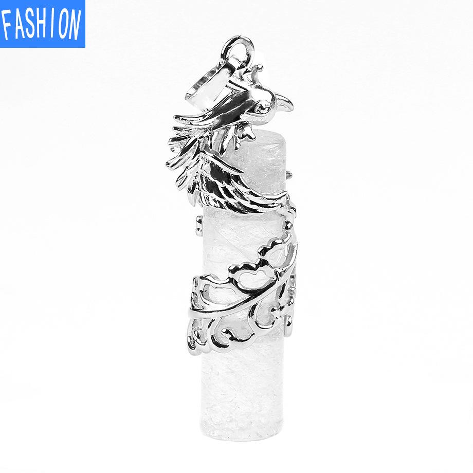 Creative Mascot Wrapped Natural Stone Cylindrical Pendant And Pink Crystal Necklace