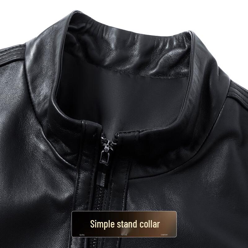 Futting Men's Stand Collar Lambskin Leather Jacket