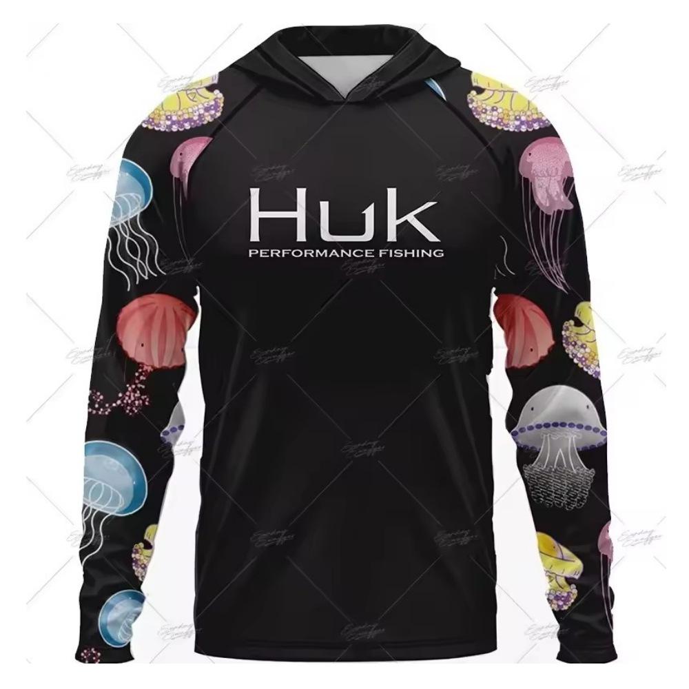 T-shirt a maniche lunghe HUK Tuta da pesca Estiva con cappuccio Protezione solare UV UPF 50+ Traspirante Asciugatura rapida Tuta da pesca