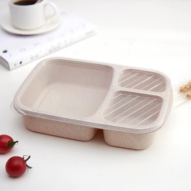 Portable Lunch Wheat Straw Lunch Box Single Layer 3 Grid With Lid Microwave Food Box Biodegradable Lunch Storage Container