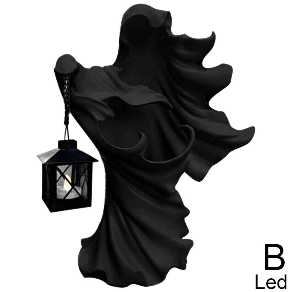 Halloween-Hexen-Boten-Ornament mit Laterne, wasserdichte, energiesparende Harzstatue für Garten- und Hofdekoration