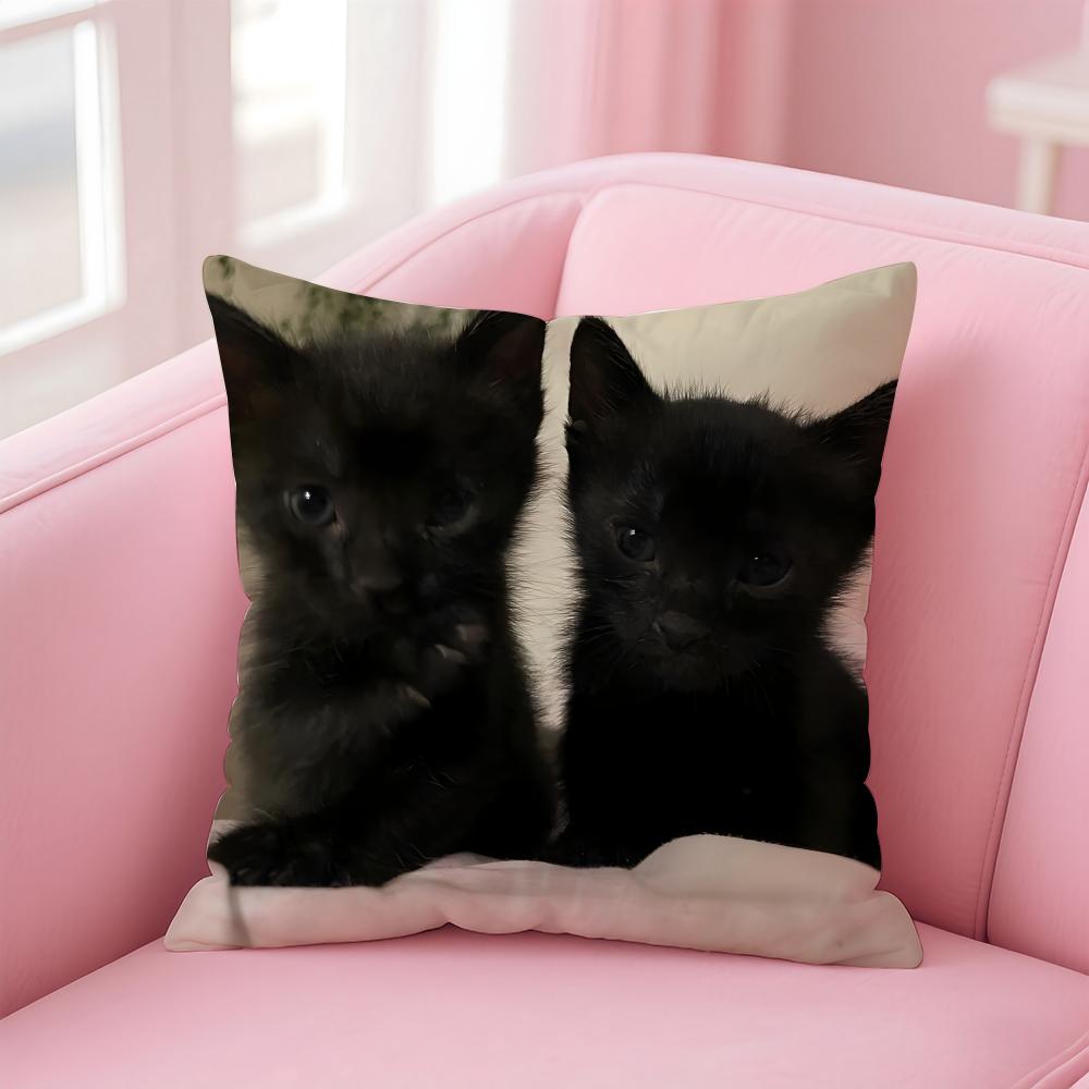 LLittle Black Cat Couple Cushion Cover Pillow Case Soft Friendly Fabric Concealed Zipper