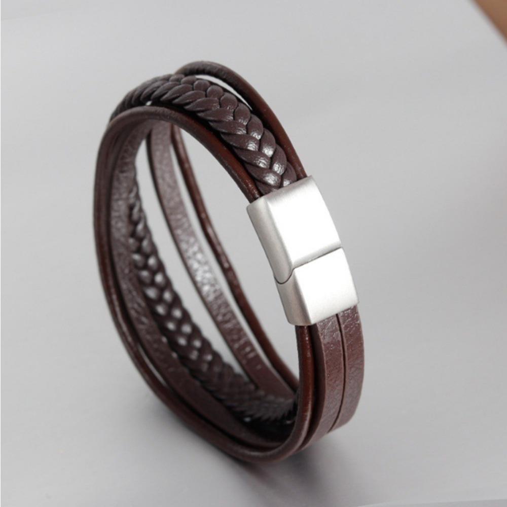 Mode Européenne et Américaine Minimaliste Homme Cuir Multi Couches Tissé Cuir Bracelet