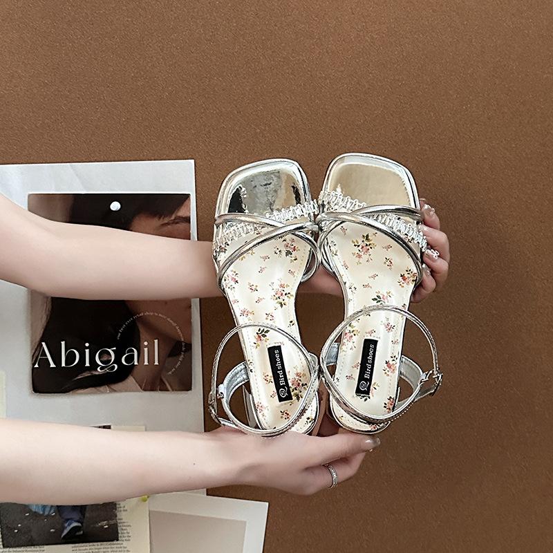 French fairy style bow with high-heeled sandals female 2025 summer new versatile skirt open-toed sandals