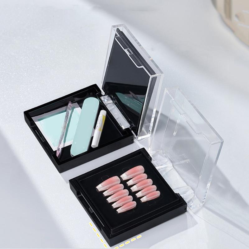 Negleutstillingskoffert med dobbelt lag Gjennomsiktig akryl Utstillingsoppbevaring for påpressbare negler Multifunksjonell beholderboks for falske negler