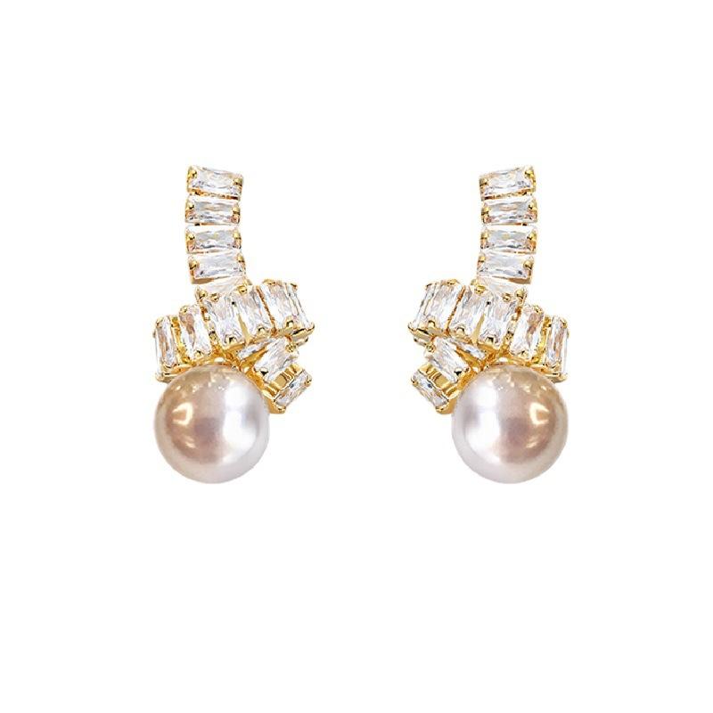 Cercei cu nod de perle din zirconiu cubic de modă din Coreea pentru fete Cercei cu știfturi de vară dulce, bijuterii de nuntă de lux