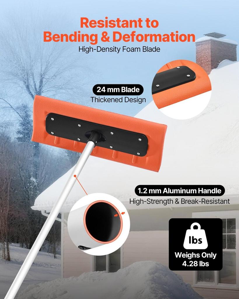 Snow Roof Rake, 45cm Foam Blade, 2.25-5.62 m Adjustable Roof Snow Scraper, Extension Tubes & Non-Slip Handle, Lightweight Snows Removal Tool for House