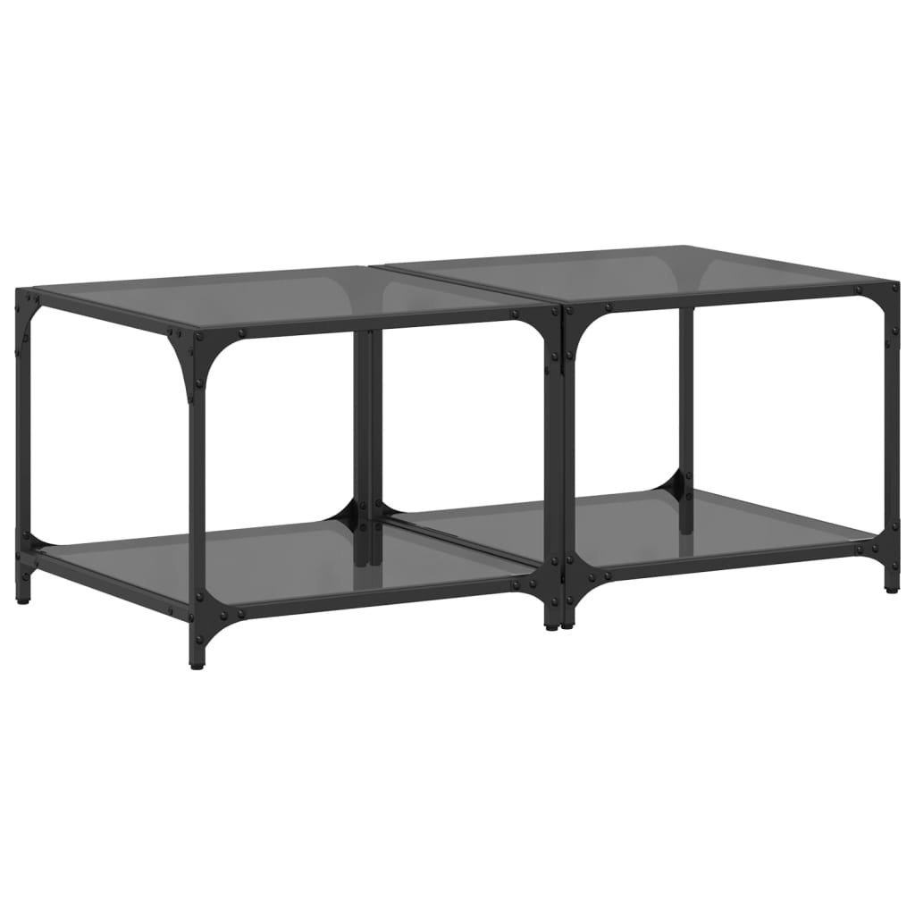 Coffee Tables with Glass Top 2 pcs Black 50x50x40 cm Steel