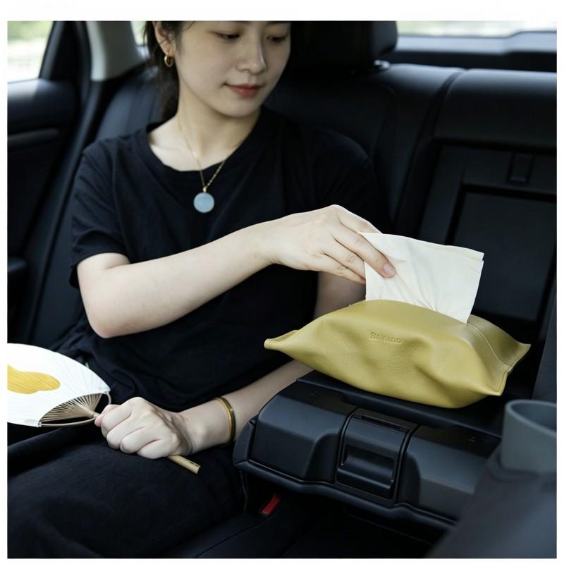 Premium Genuine Leather Car Tissue Box Hanging Style Center Console Lightweight Luxury Auto Accessory