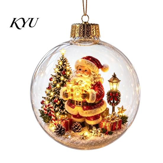 Year Round Home Accent Lighted Clear Christmas Ball Ornaments, Cute Santa Claus/Tree/Snowman/Angel Figure Inside Winter Wonderland Decorations