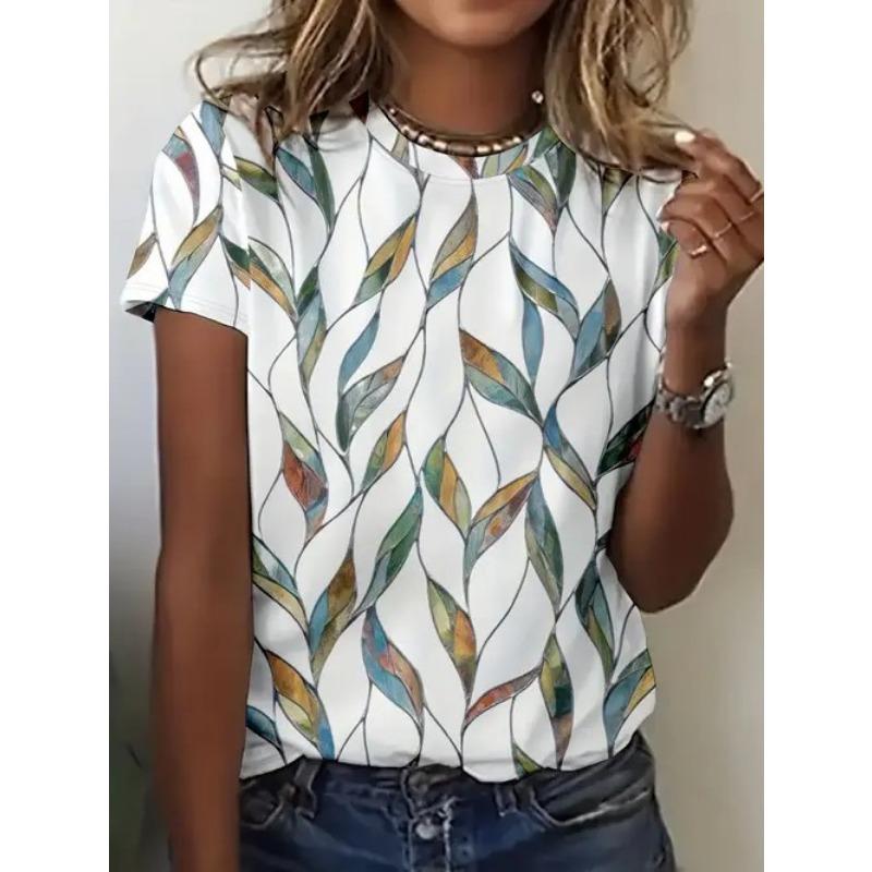 

Summer Women s Clothing Elegant Temperament High-quality Retro Printed Pattern Short Sleeves Shirt 6xl