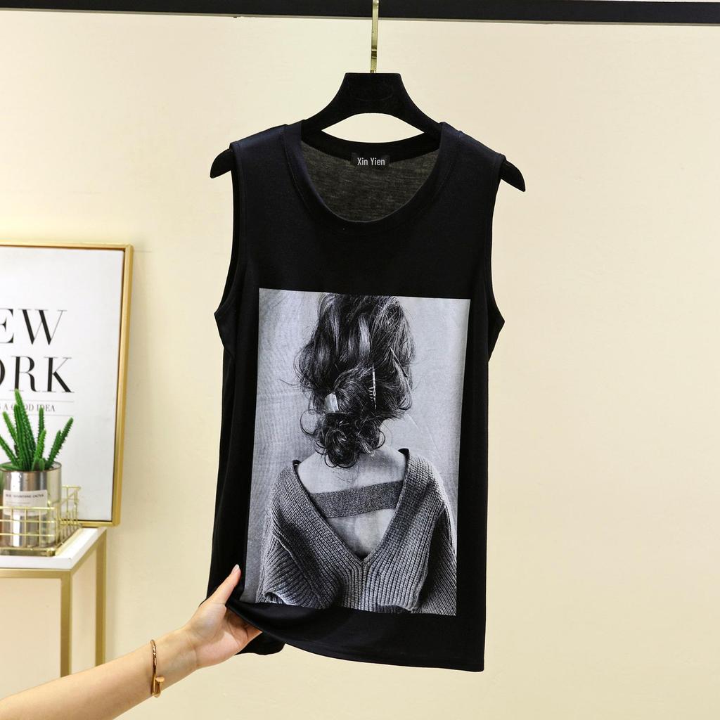 Letnia Bezrękawnikowa Kamizelka z Okrągłym Dekoltem i Nadrukiem z Modal