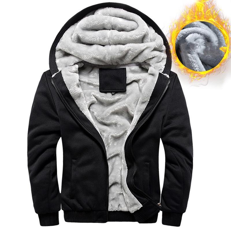 

Утепленная толстовка с капюшоном Осень Зима Флисовая подкладка Теплая куртка с капюшоном для мальчиков-подростков Мужской кардиган Повседневный стиль XXL чёрный