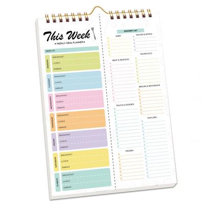 52 Sheets Meal Planning Pad Reusable Tear-Off Design Weekly Meal Planner Spiral Bound Notebook Style Grocery List Notepad