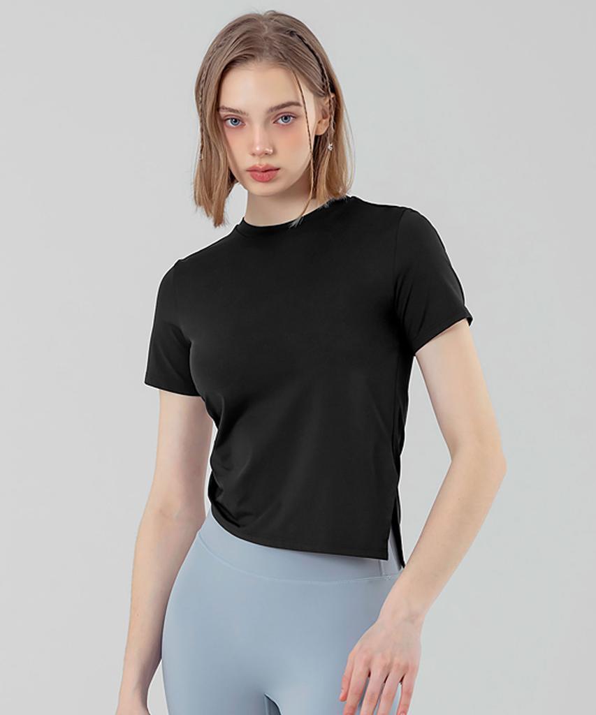 XEXYMIX Asymmetrical Side Shirred Short Sleeve Xfk2Ts1004