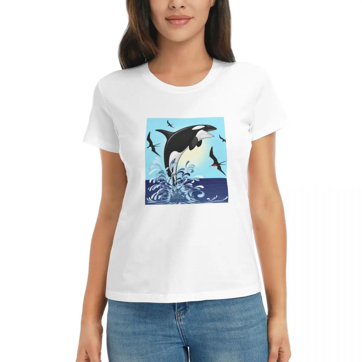 

Women TShirt Orca Killer Whale Jumping Out The Ocean Summer Short Sleeve Tees ONeck Cotton T Shirts Clothes Tops Streetwear S
