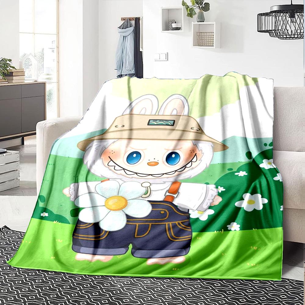 1Pc Cute Labubu Blanket Soft Comfortable Polyester Blanket All Season Use Suitable Bedroom Office Outdoor Perfect Christmas Gift Choice Print Home Bla