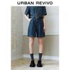 UR2026 Women's Washed Blue Double Pleated Denim Shorts