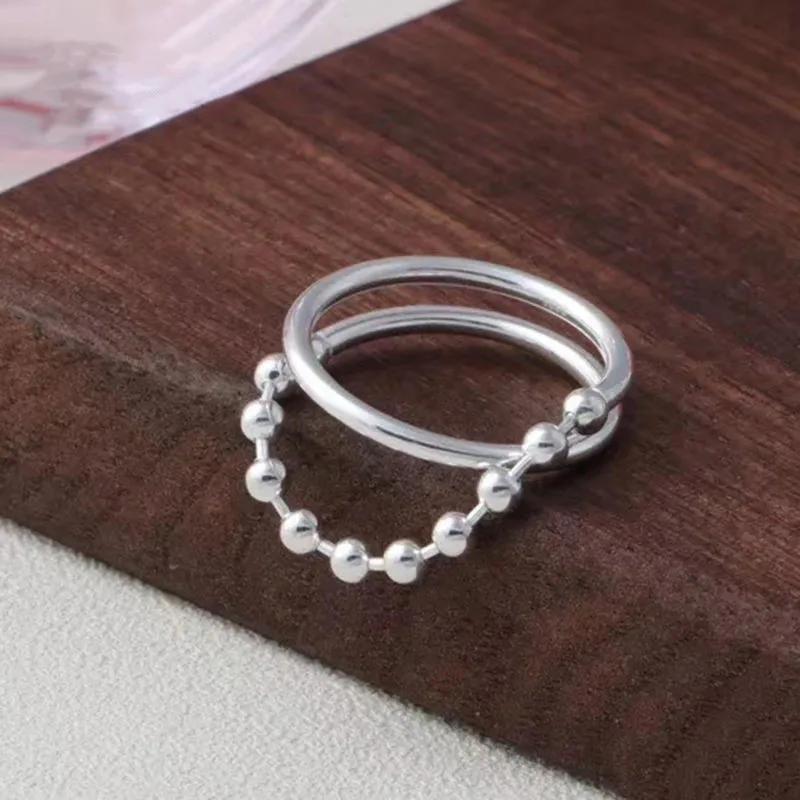 PANJBJ  925 Sterling Silver Double Layer Ring for Women Girl Gift Geometry Hollowing Out Minimalism Fashion Jewelry Wholesale