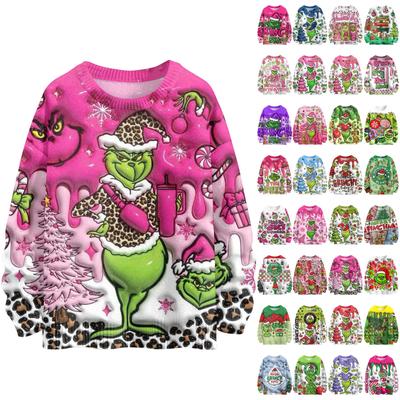 Suéteres de Natal para mulheres, suéter de malha, camisa fofa, outono, gola redonda, pulôver, tops