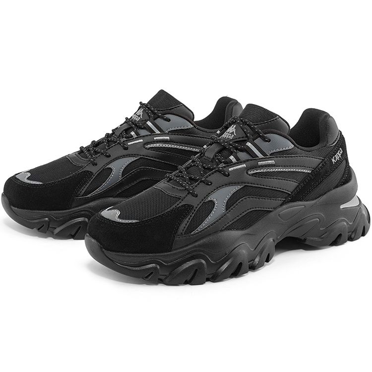 Kappa Fabric Synthetic Leather Functional Retro Casual Shock Absorption Non-Slip Wear-Resistant Low-Top Dad Shoes Unisex Sneaker Black K0CY5MC16D-990