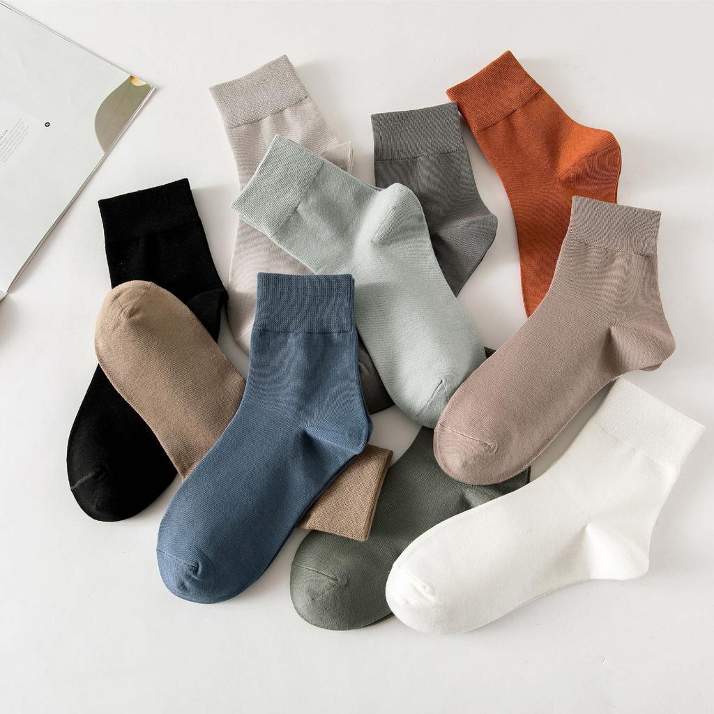Men'S Cotton Socks, Sweat-Absorbing And Breathable Men'S Socks, Business Casual Versatile Solid Color Short Socks, Medium Tube Socks.