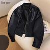 Shechi Women's Stand Collar PU Leather Biker Jacket