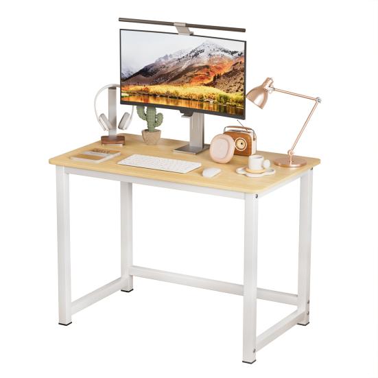 40 Inch Computer Desk, Wood Modern Simple Style Gaming Desk for Home Office, Student Study Writing Table with Metal