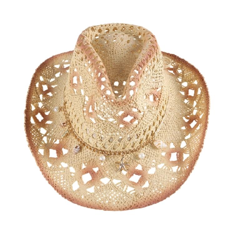 Braided Paper Straw Cowboy Hats Wide Brimmed Openwork Weave Beach Hat For Outdoor Multiple Colors