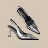 Fashion 2025  Designer Women Sandals Fashion Pointed Toe Buckle Strap Metal High Heeled Kitten Heel Elegant Single Shoes Female