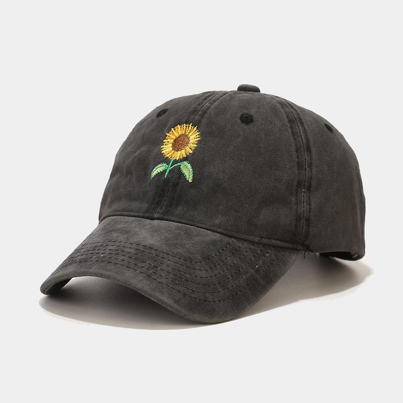 Baseball Cap Women's New Washed Retro Sunflower Embroidered Cap Outdoor Travel Sun Protection Hat Men