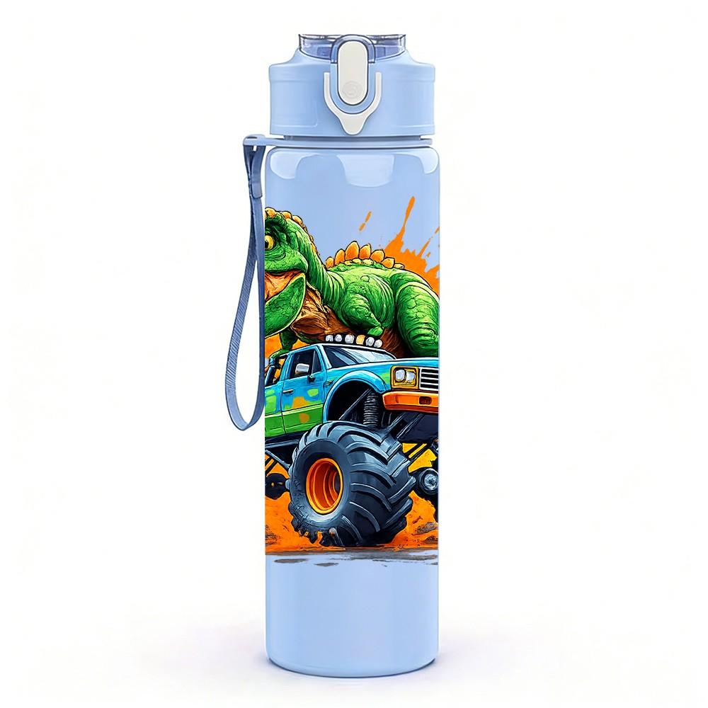 1PC Bright Color Monster Truck Cartoon Print 750ml Color Plastic Sports Water Bottle Leakproof Flip Straw Lid Suitable for Sports Office Home Use