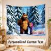 Custom Name Text Tapestry,Masha and the Bear Boho Wall Hanging, Decorative Backdrop Tapestry For Room