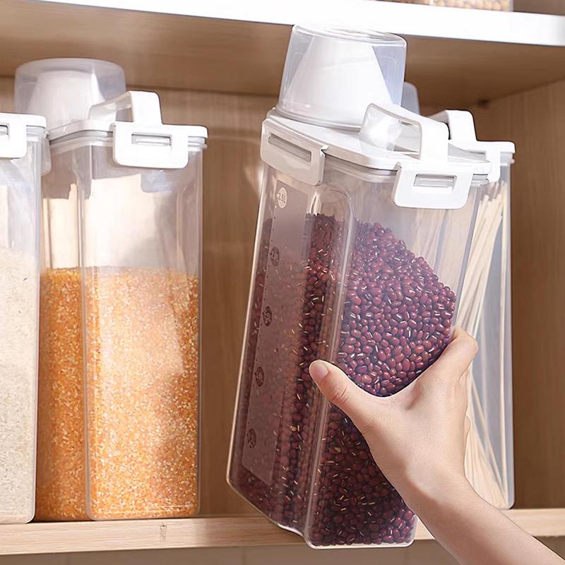 Grain Storage Container Waterproof Rice Container With Measuring Cup 2.5L Airtight Kitchen Supplies Large Capacity Grain CN