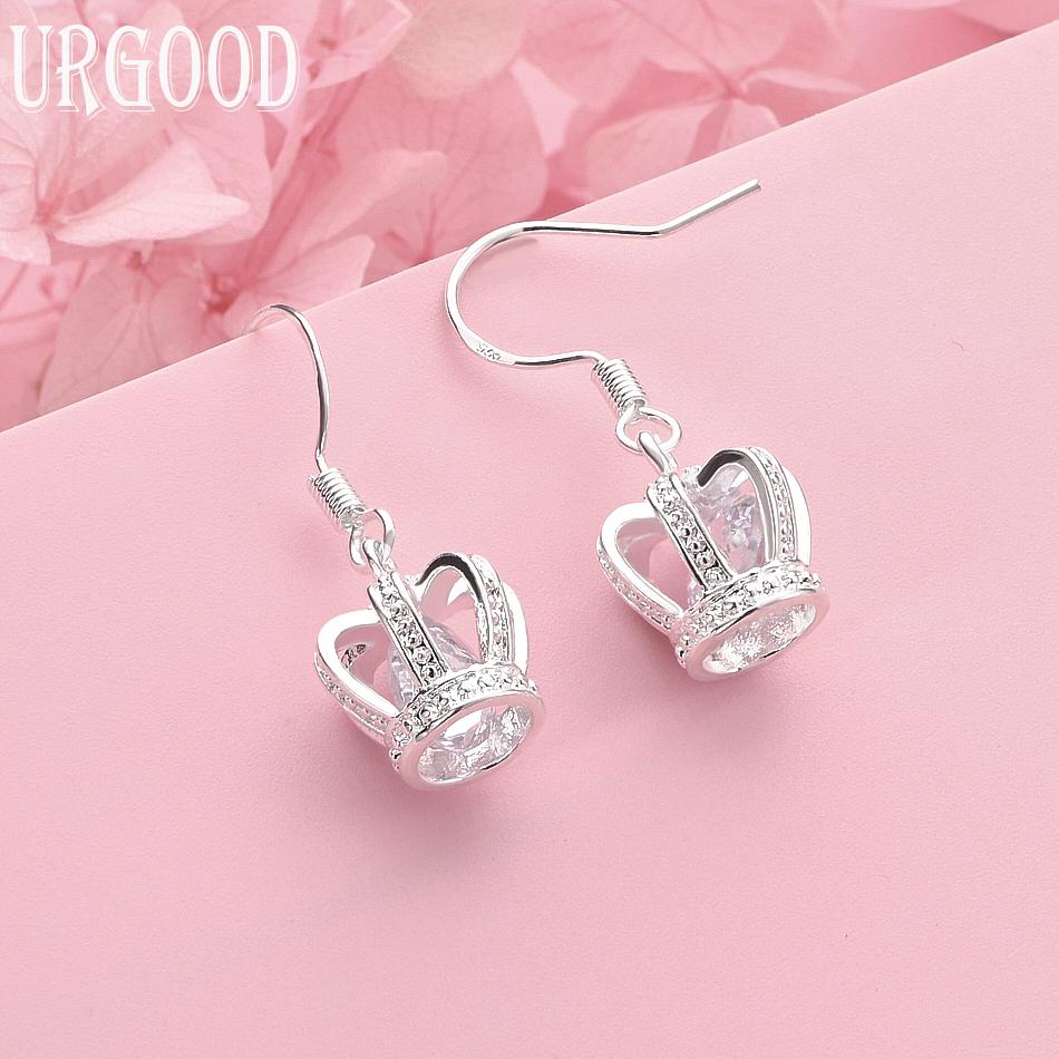 

925 Sterling Silver Crown AAA Zircon Pierced Earrings Wedding Jewelry 2.80*0.9cm