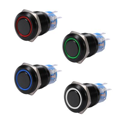 19mm 12-24V LED ON/OFF Black Waterproof Selflocking Latch Push Button Flate Switch