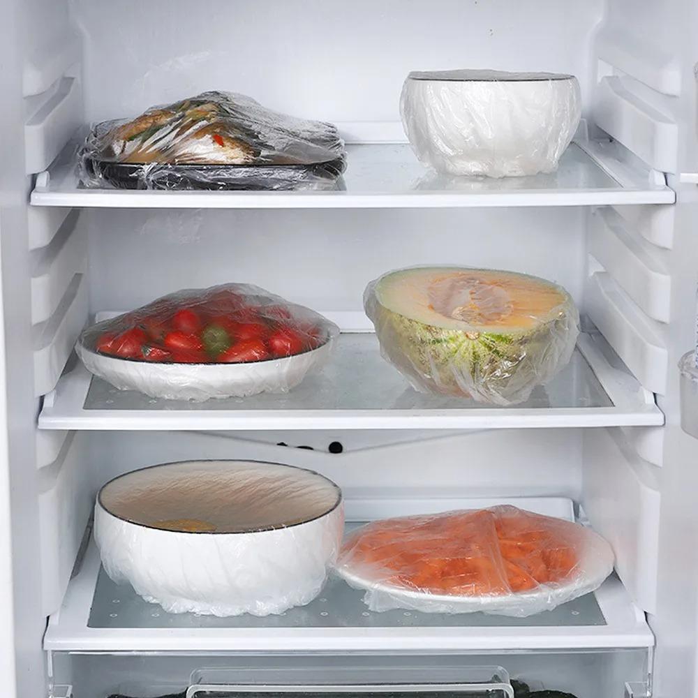 100pcs Disposable Food Cover Plastic Wrap Elastic Fruit Food Lids Bowl Dish Food Cover Kitchen Organizer Fresh Keeping Bags